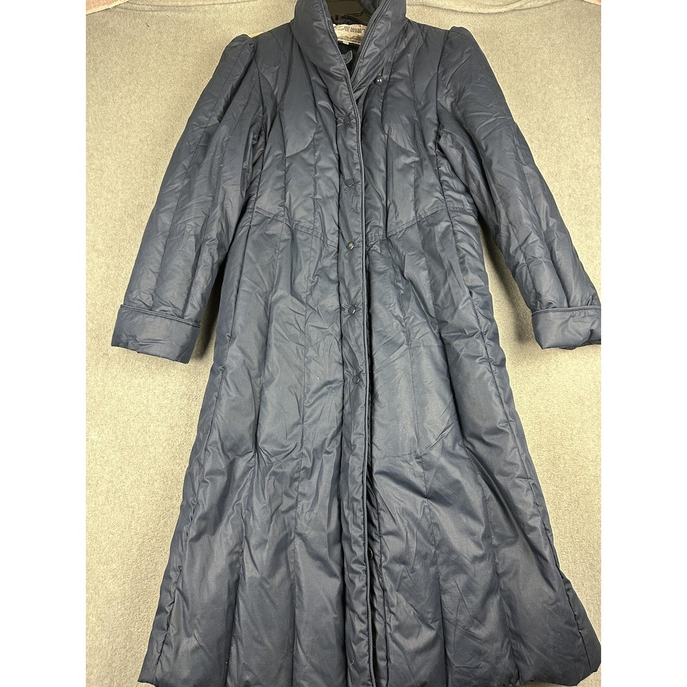 Downist Coat Womens Medium Blue Long Down Puffer Quilted Zip Collared Pockets - Picture 1 of 11